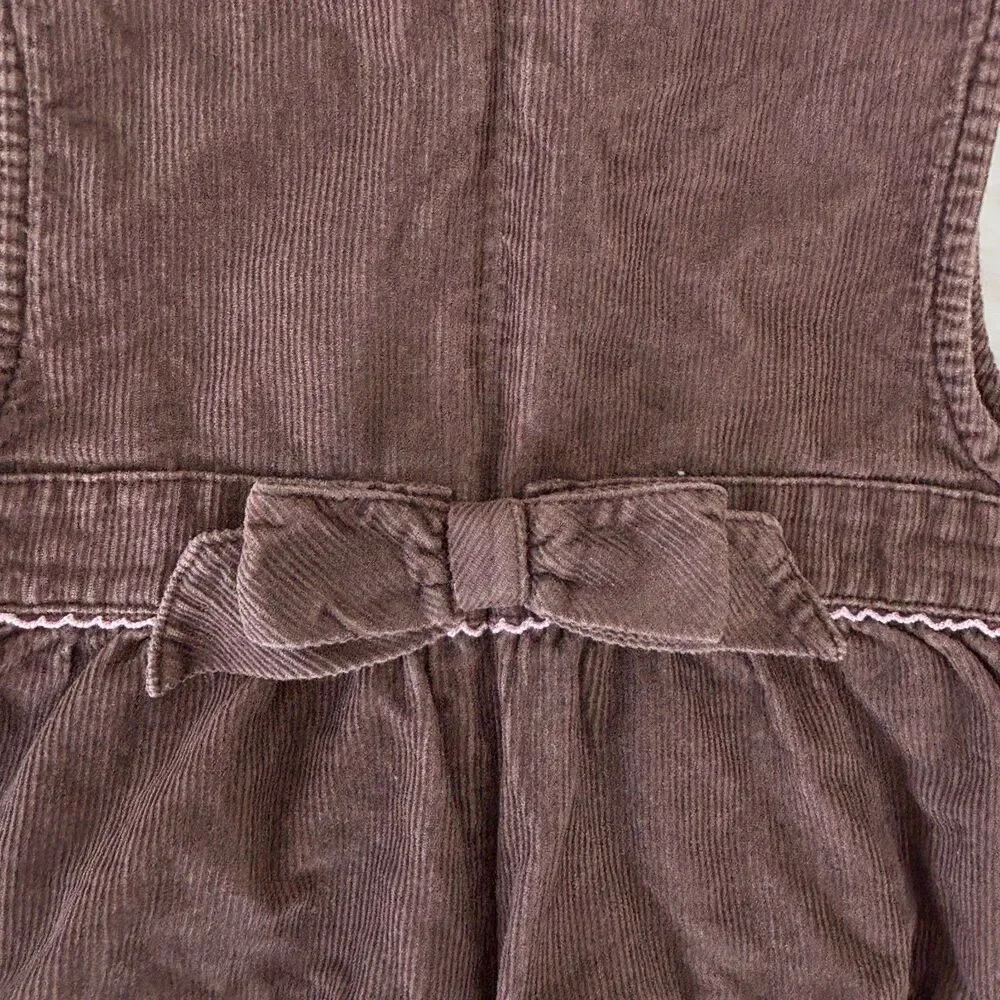 Gymboree Girls Size 2T Brown Corduroy Floral Embroidered Tiered Dress Y2K Bow
